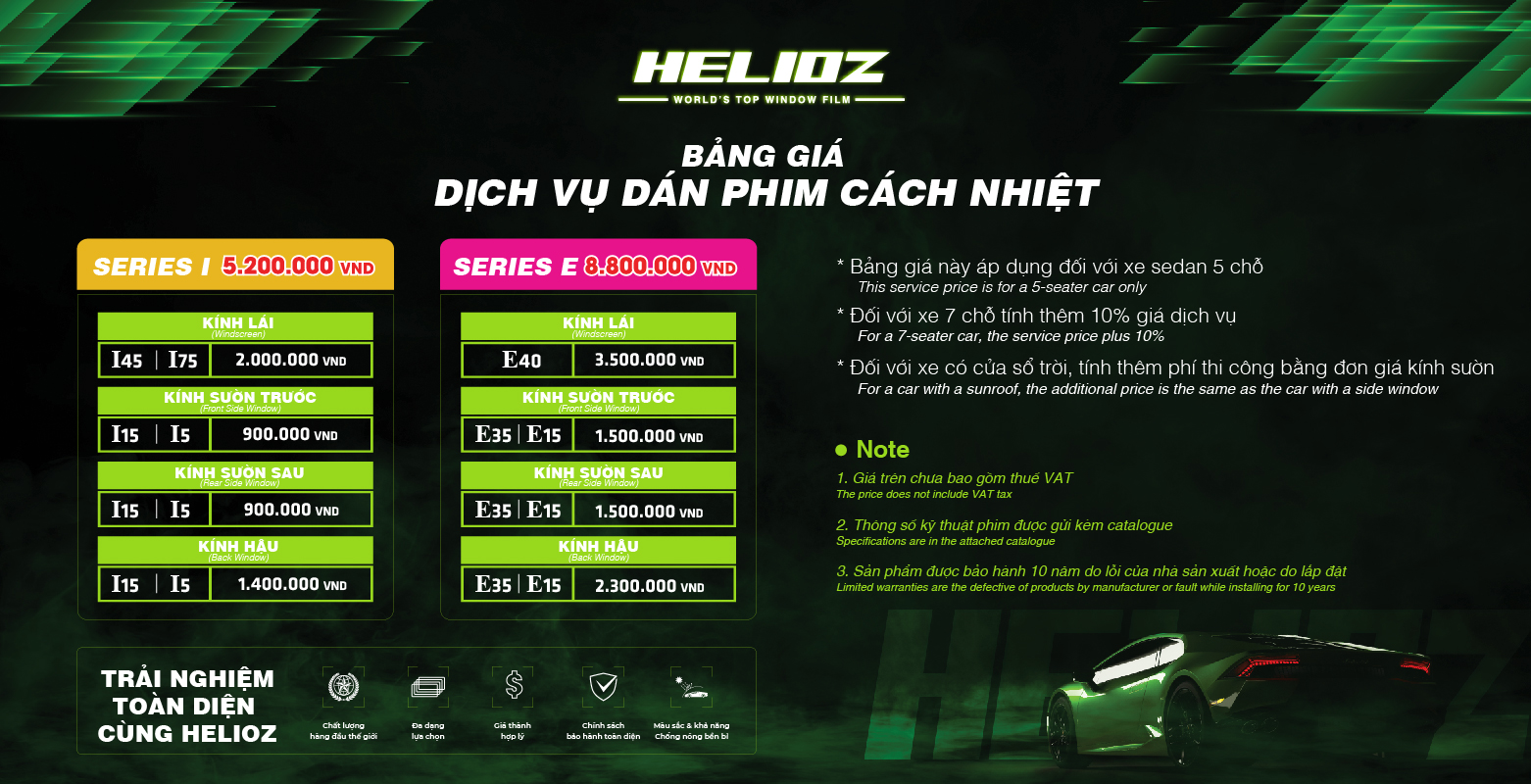 Bảng giá dịch vụ Helioz