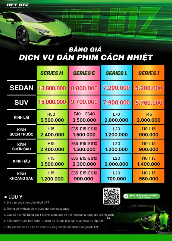 Bảng giá mới nhất của phim cách nhiệt Helioz