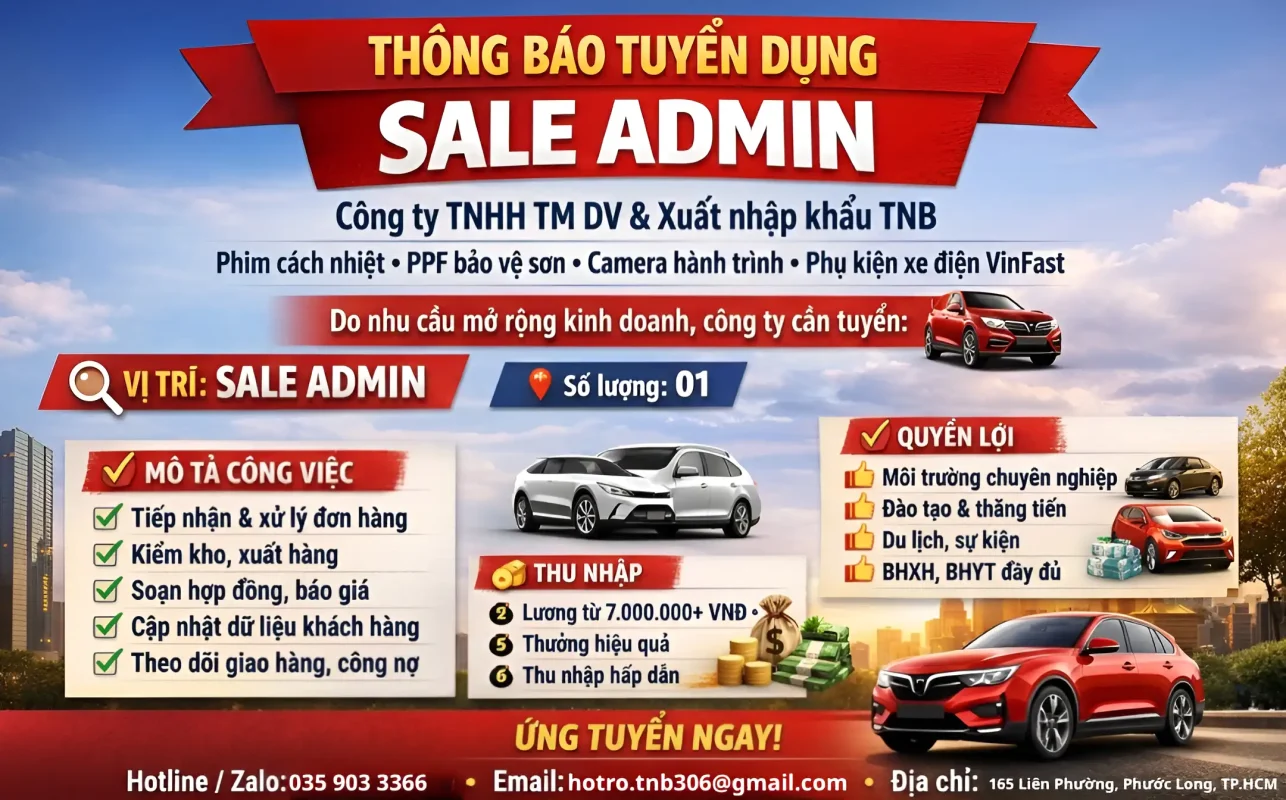 THÔNG BÁO TUYỂN DỤNG SALE ADMIN THÔNG BÁO TUYỂN DỤNG SALE ADMIN