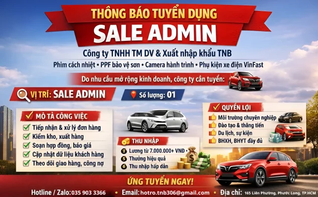 THÔNG BÁO TUYỂN DỤNG SALE ADMIN
